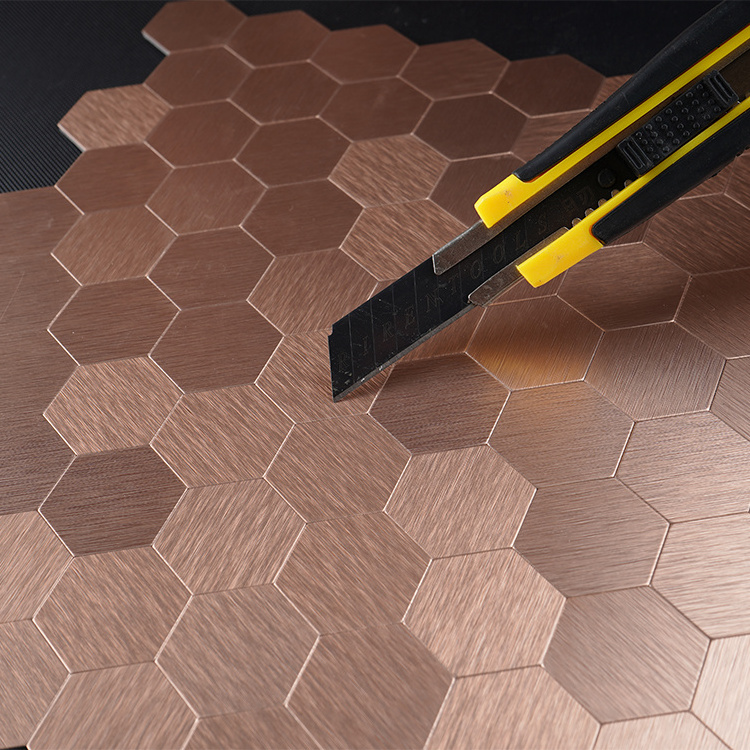 Foshan Factory Price Hexagon Shaped Aluminium Composite Panel Rose Gold Metal Texture Mosaic Tiles