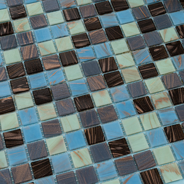 China Factory Hot Sale Easy To Clean Blue And Brown Mix Mirror Glass Backsplash Kitchen Tiles Mosaic