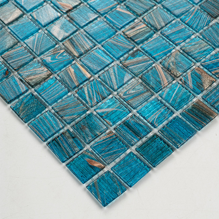 Water Resistance Backsplash Kitchen Tiles Mosaic Blue Acp Mediterranean Glass Adhesive Mosaics