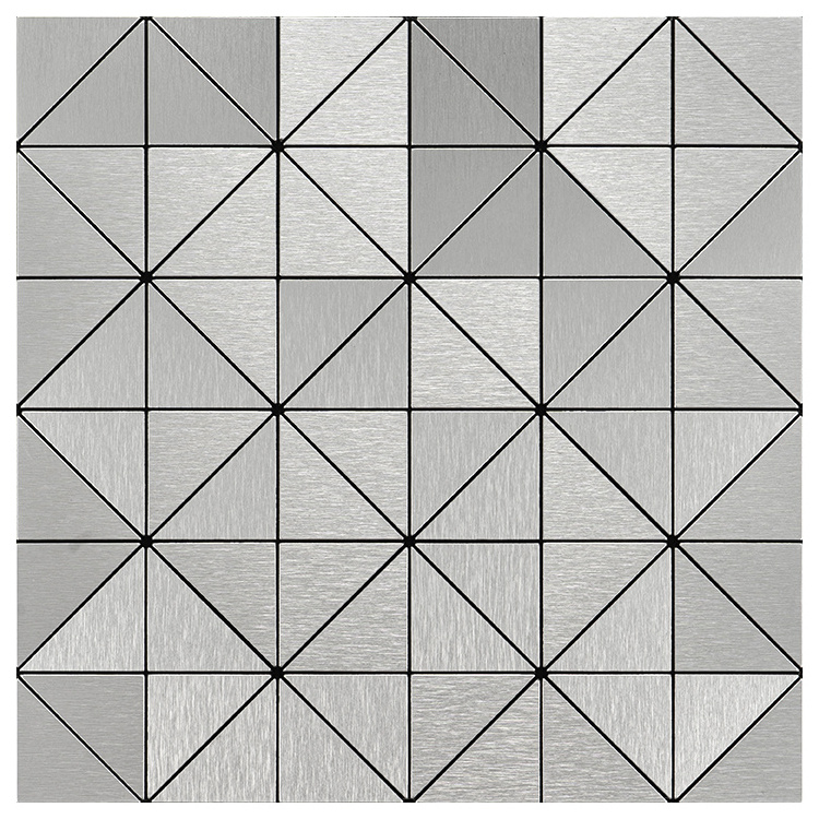 Oem Design Brushed Kitchen Backsplash Metal Mosaic Tile Silver 3D Waterproof Self-Adhesive Tile For Interior Wall