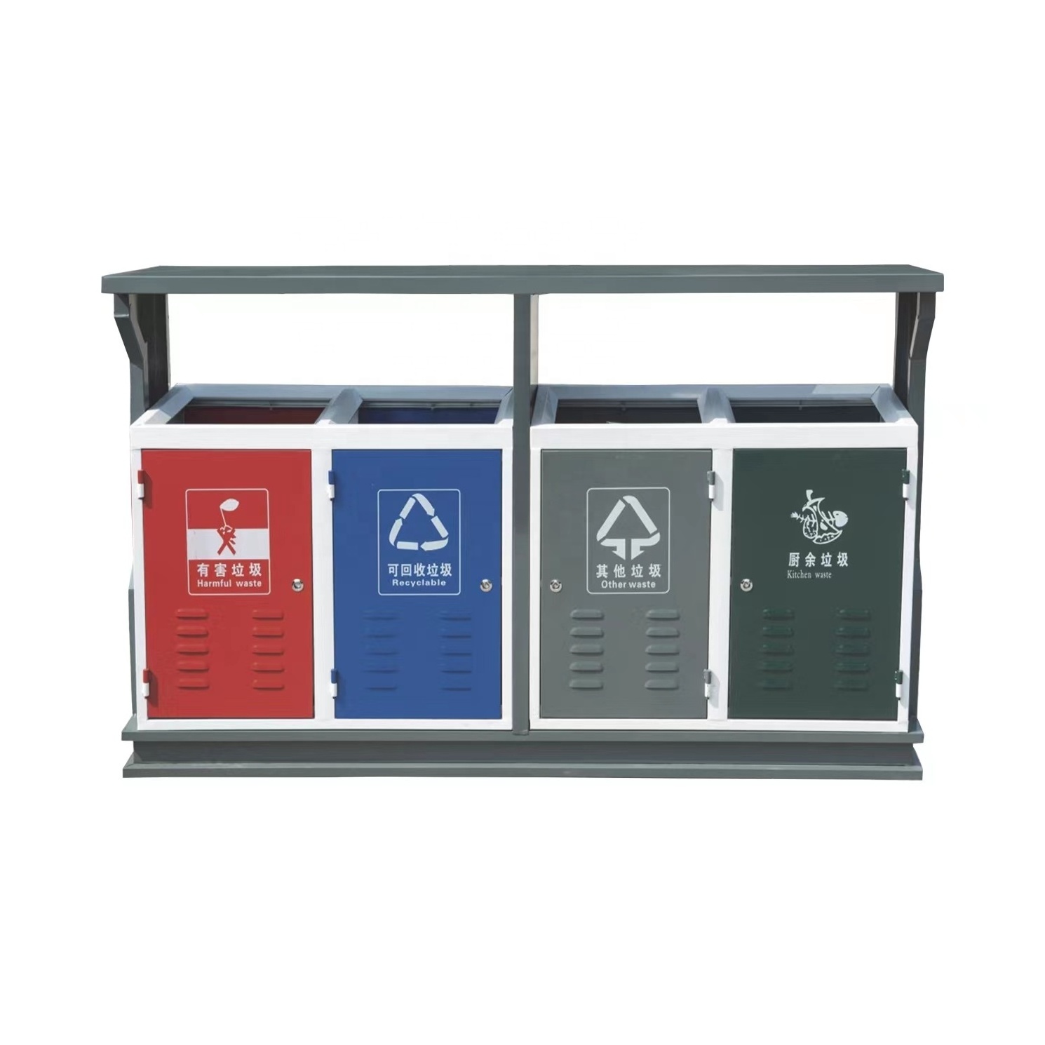 2 3 4 Compartment Steel Rubbish Bins Outdoors Garbage Sorting Trash Cans Public Standing Trash Bin Stainless Steel Dustbin