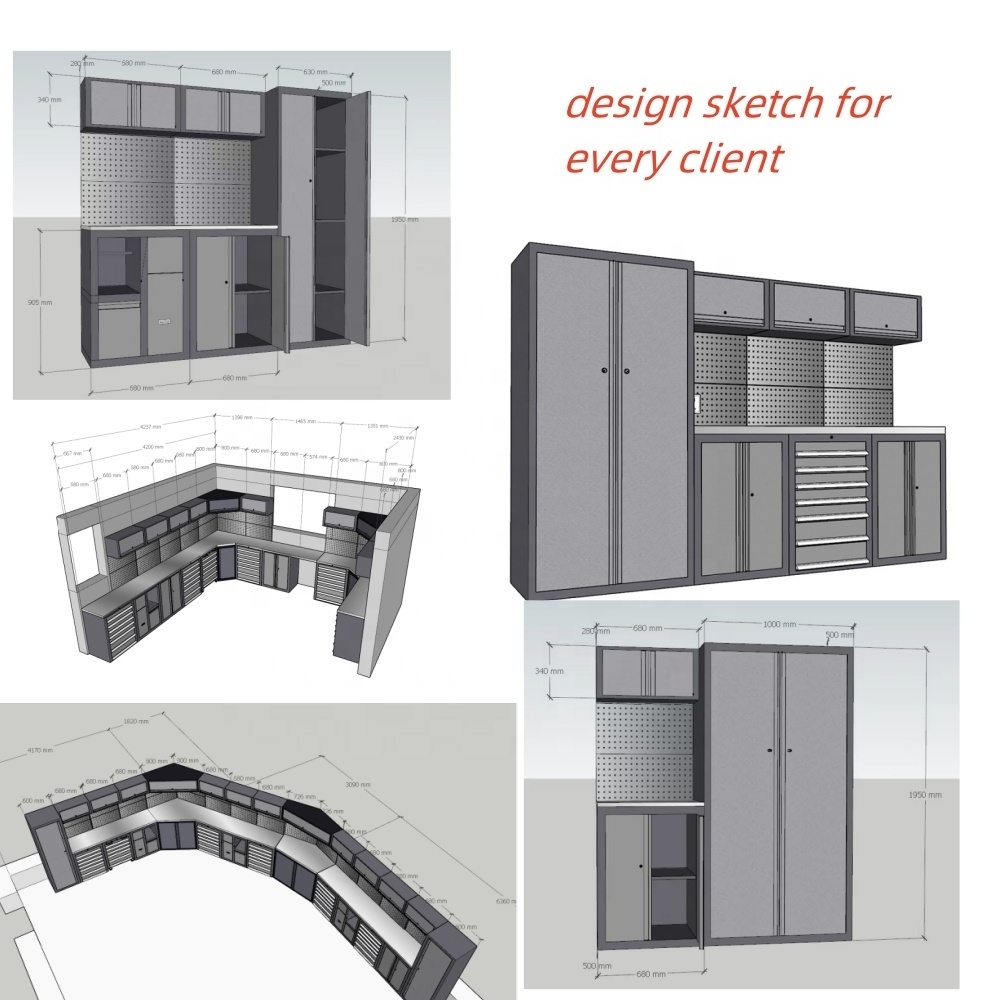 Heavy-duty Customizable Garage Workbench High-texture Grain Powder Spray Surface Treatment Steel Plate Tool Storage Cabinet