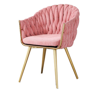 Wholesale Velvet metal legs Simple style Pink color Armrest Chairs minimalist design cute bedroom chairs Living room furniture