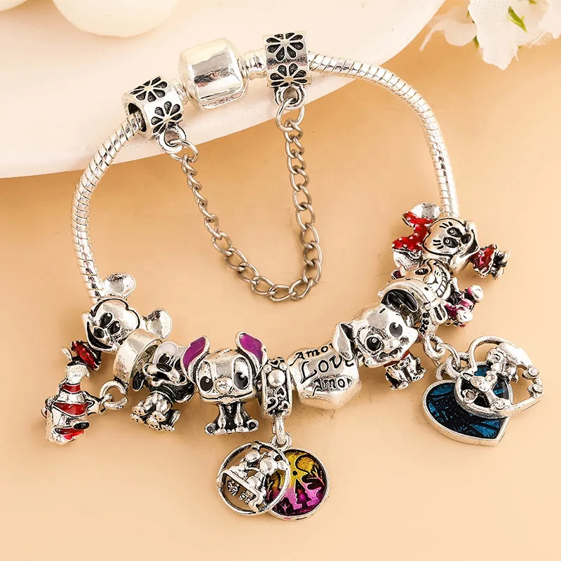 Hot sale 925 Sterling Silver mickeyminnie cartoon Charms Original pendants Fit Bracelet DIY Designer For Girl's Exquisite Gift