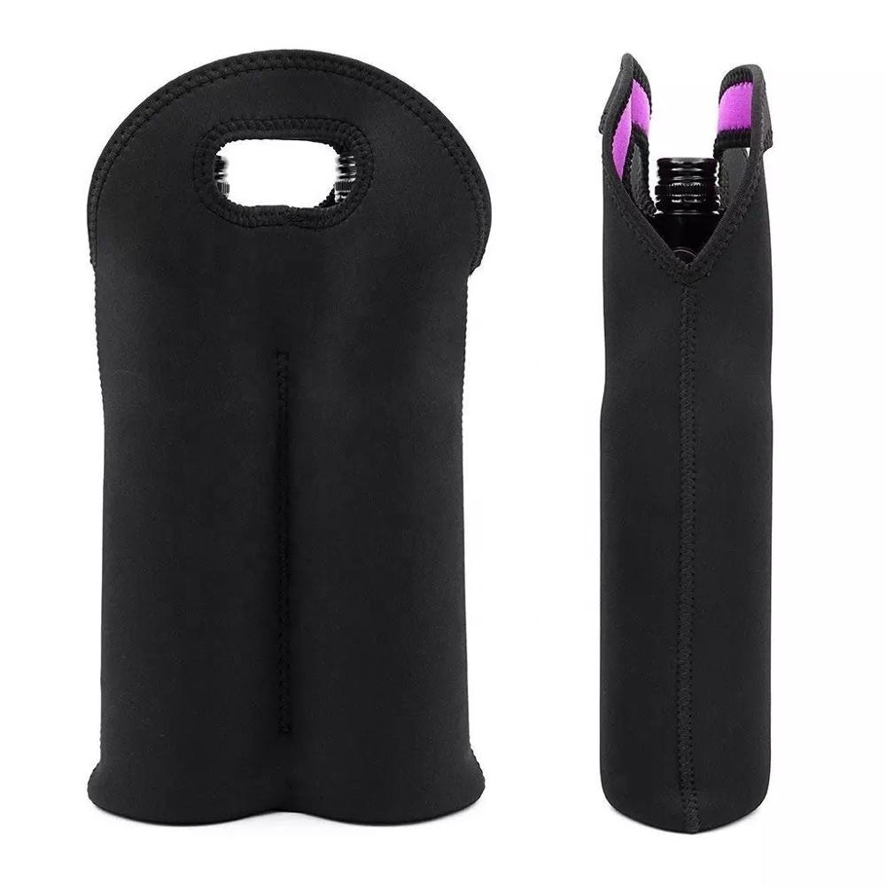 Custom single portable insulated neoprene wine bottle cooler tote bag