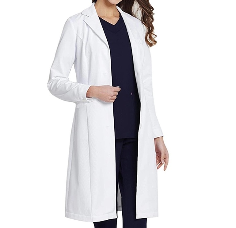 Women's Professional 100% Cotton Lab Coat Long Sleeves White Doctor Workwear Scrub Uniforms Medical Work Coat Nurse Uniform