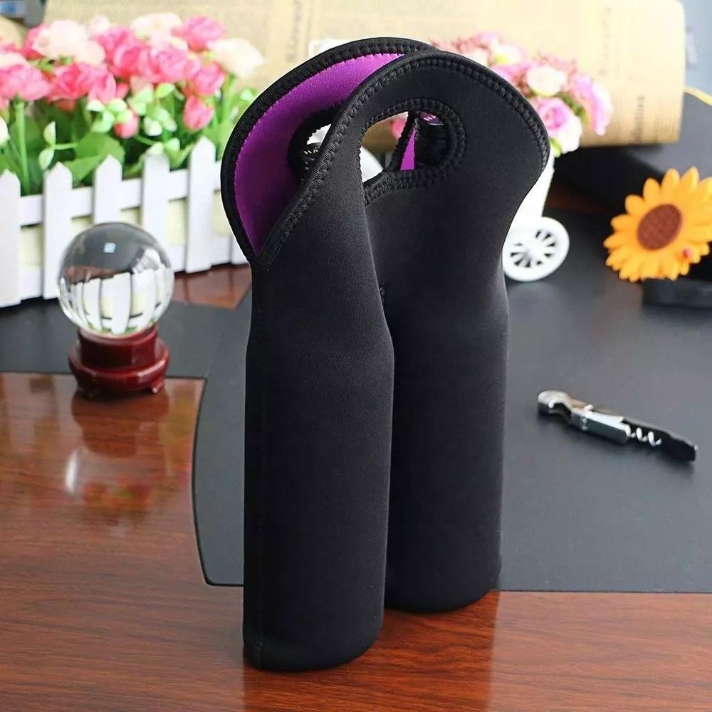 Custom single portable insulated neoprene wine bottle cooler tote bag