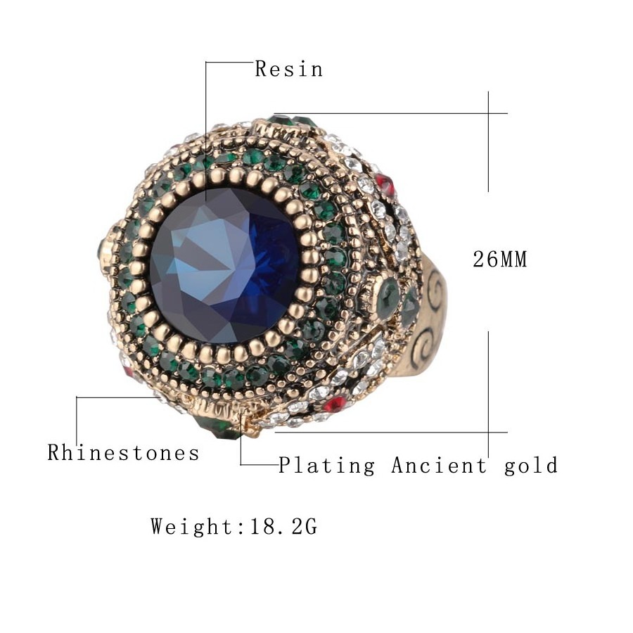 2018 Fashion Gold Antique Ring For Women Bohemian Blue Resin Inlay AAA Crystal Punk Charm King Ring Vintage Jewelry