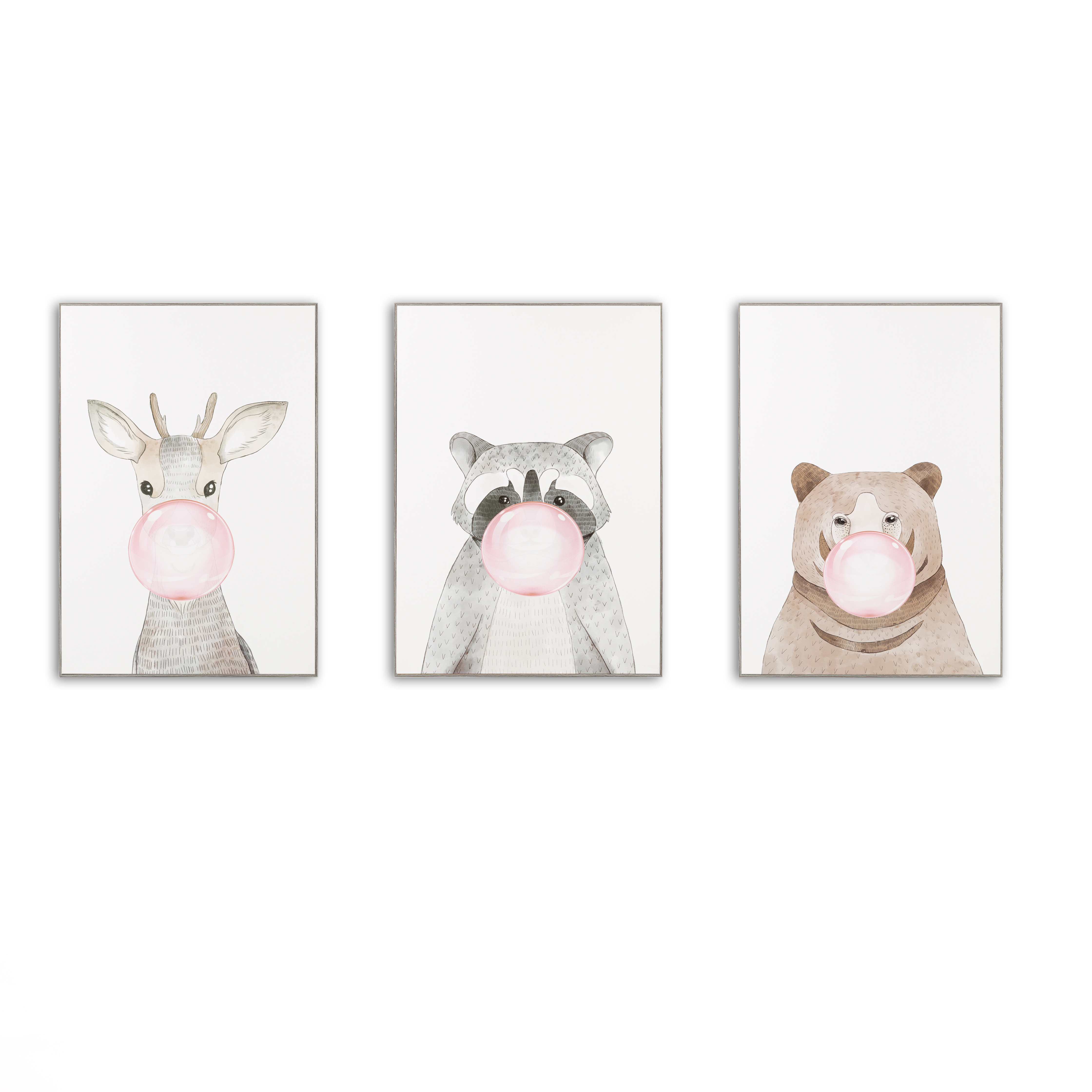 Cute Cartoon Animal Painting Decorative Picture Children's Room Kindergarten Framed Wall Art Kids