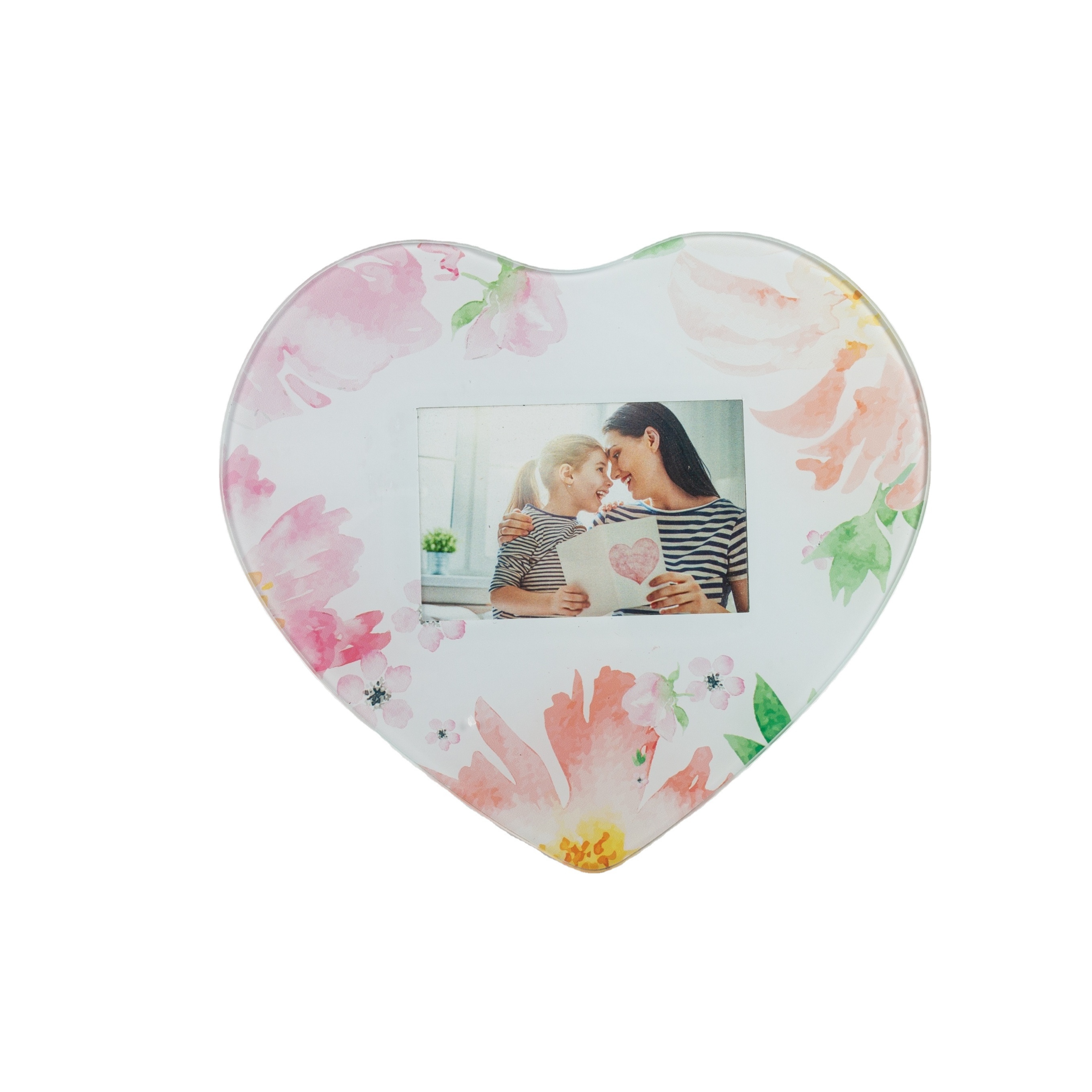 Wholesale colorful flower heart shape glass picture photo frame for Wall Hanging or Tabletop Stand