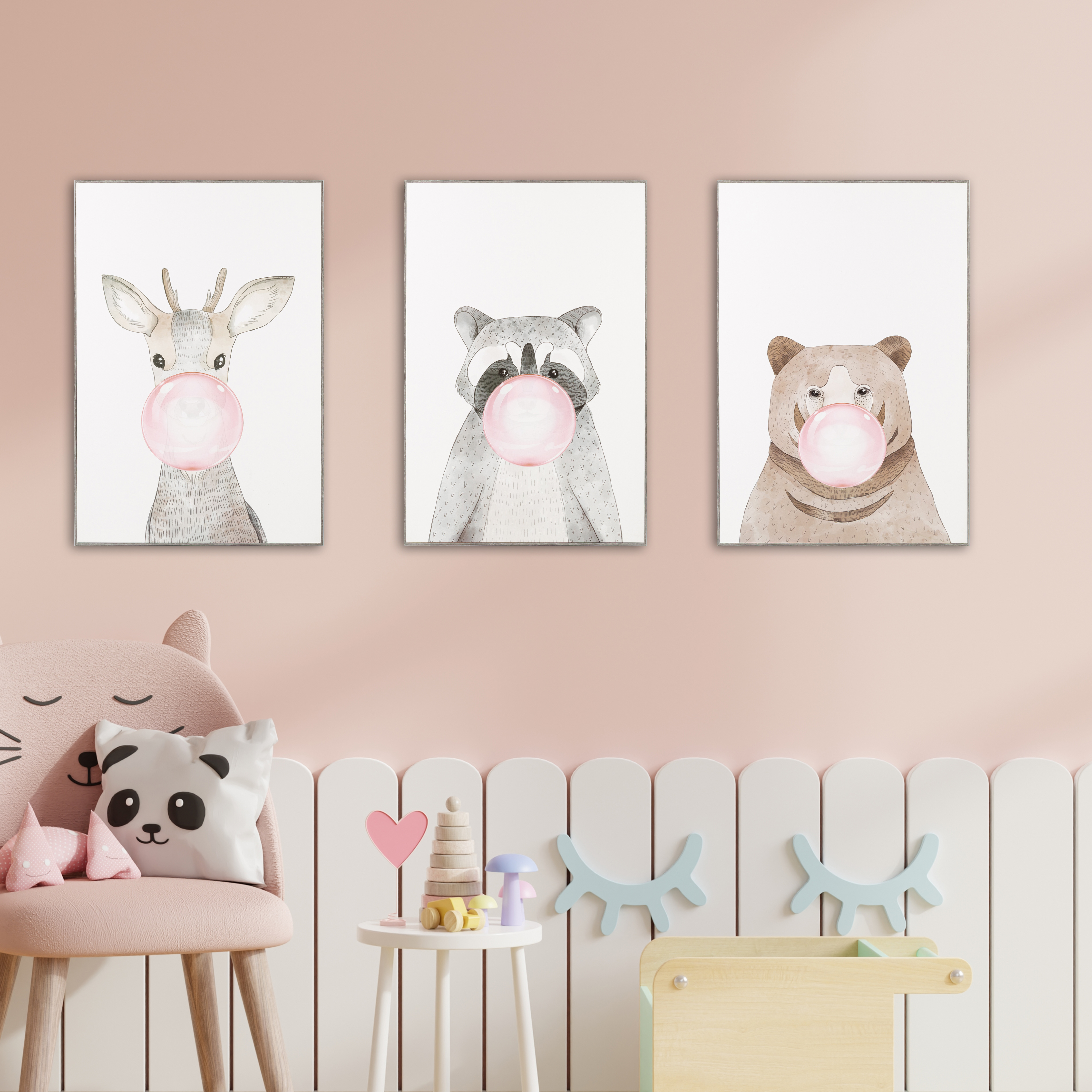 Cute Cartoon Animal Painting Decorative Picture Children's Room Kindergarten Framed Wall Art Kids