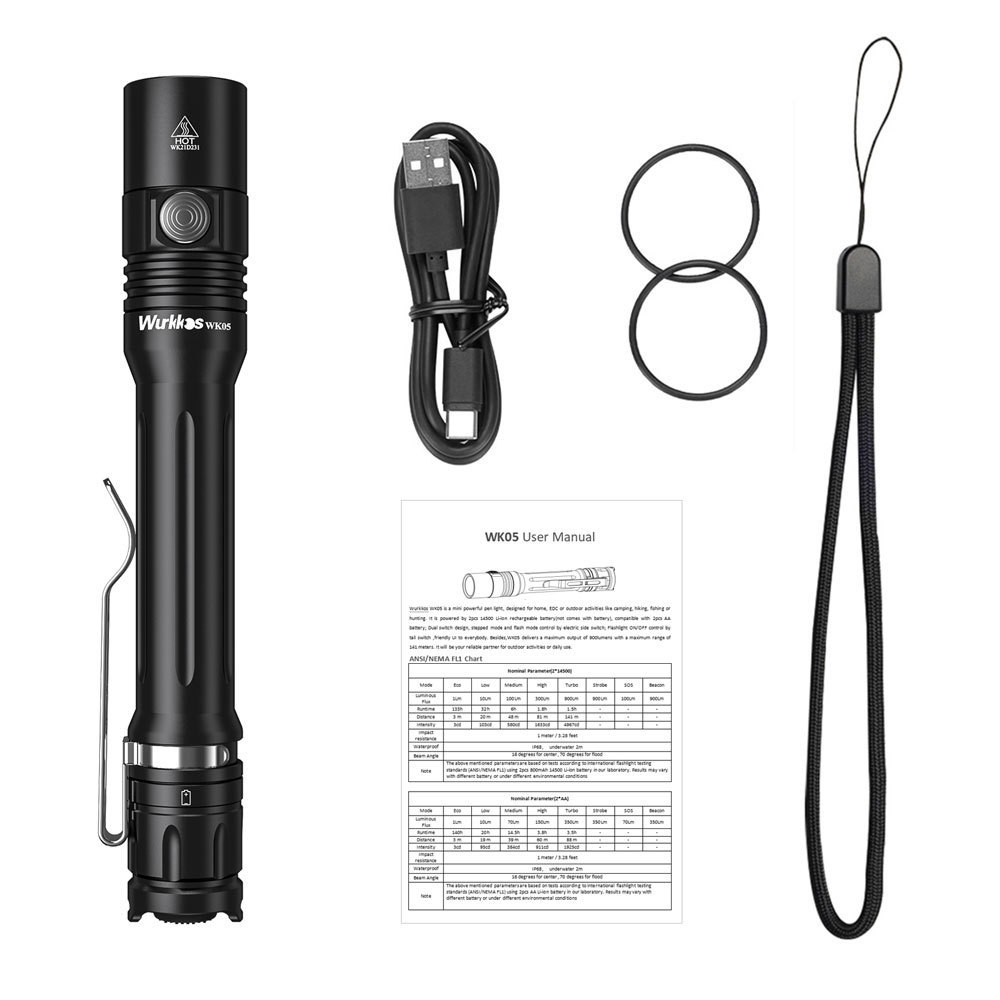 Smart Design EDC Light Waterproof  Portable Flashlight 519A  900lm 2*14500 Rechargeable LED Pen Light Camping Hiking Running