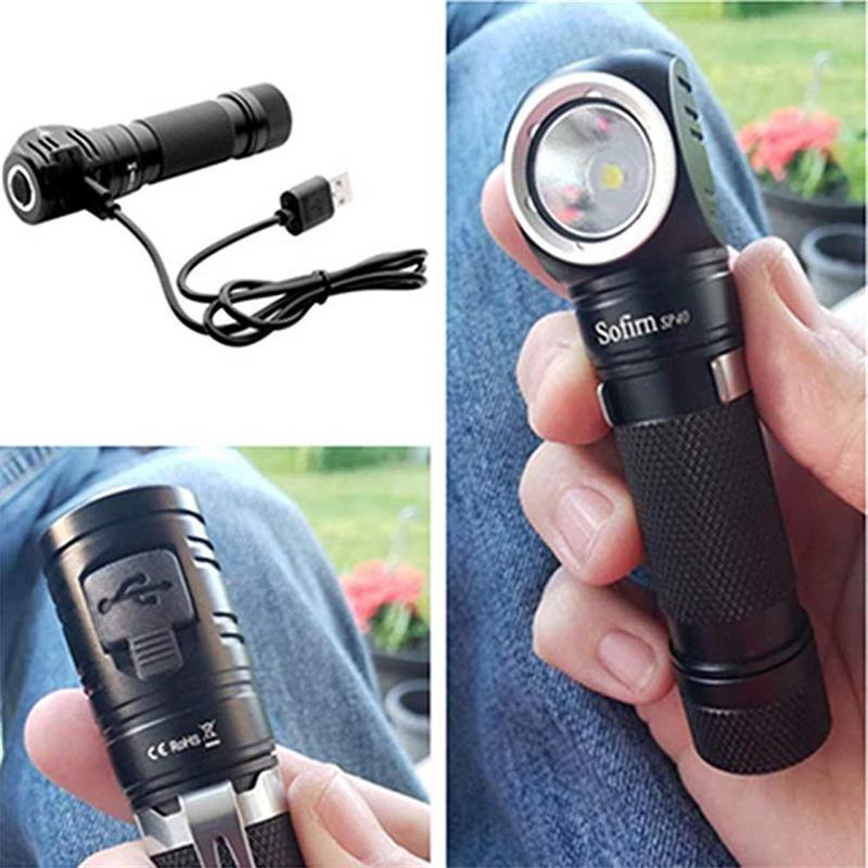 Brightest  XPL 1200lm 18650 USB Rechargeable Headlight 18350 Flashlight with Power Indicator Magnet Tail