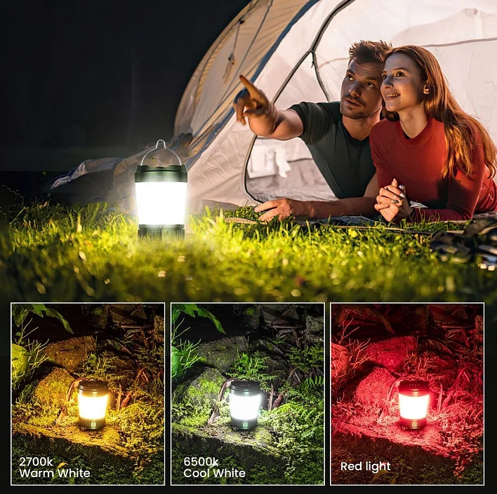 Portable Camping Flashlight with Red Light Long Runtime 21700 IPX8 Emergency Lantern with Power Bank Function