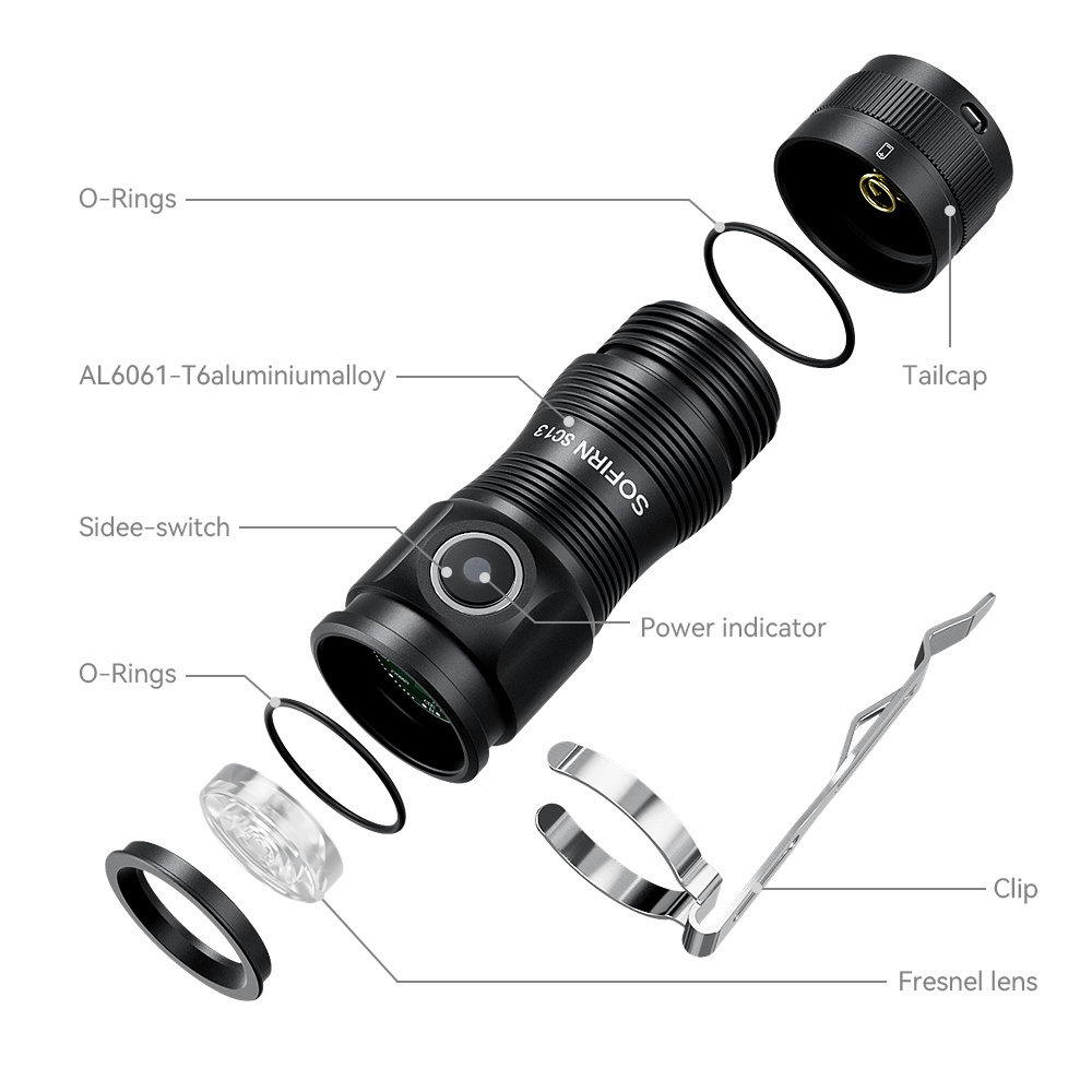 Sofirn 1300lm Mini Tactical 18350 Flashlight SC13 IPX8 Aluminum Alloy SST40 LED Keychain Emergency Torch