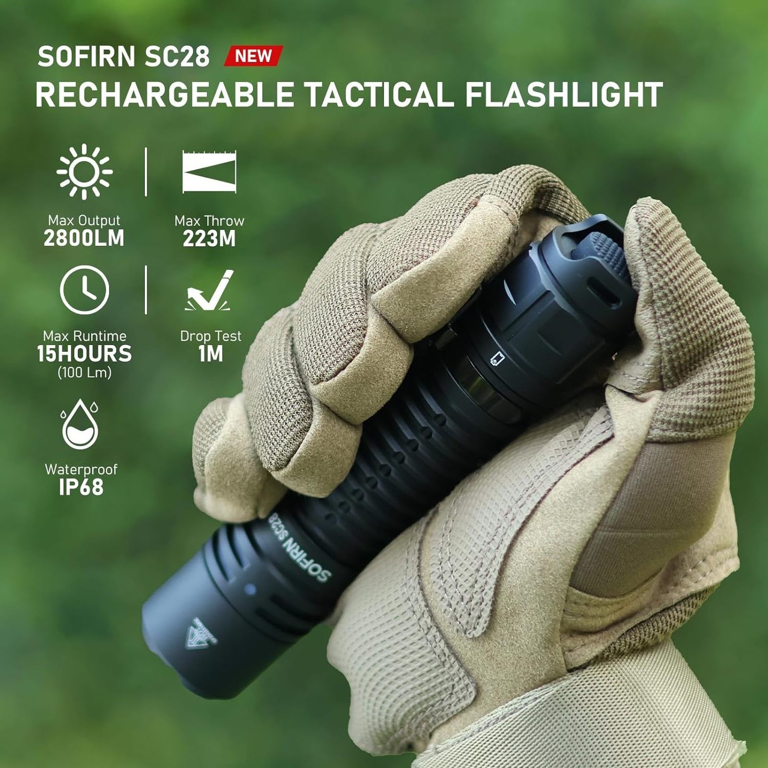 Sofirn New Release SC28 Powerful 2800LM 21700 Rechargeable Tactical Flashlight for Hunting Fishing Camping