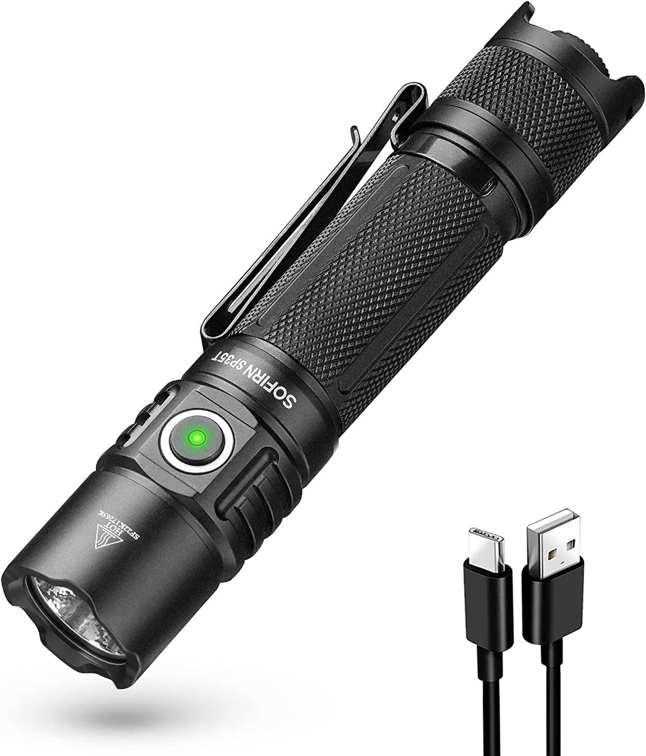 Sofirn SP35T 3800lm Tactical Flashlight USB C Rechargeable XHP50B LED Torch with Dual Switch Power Indicator ATR