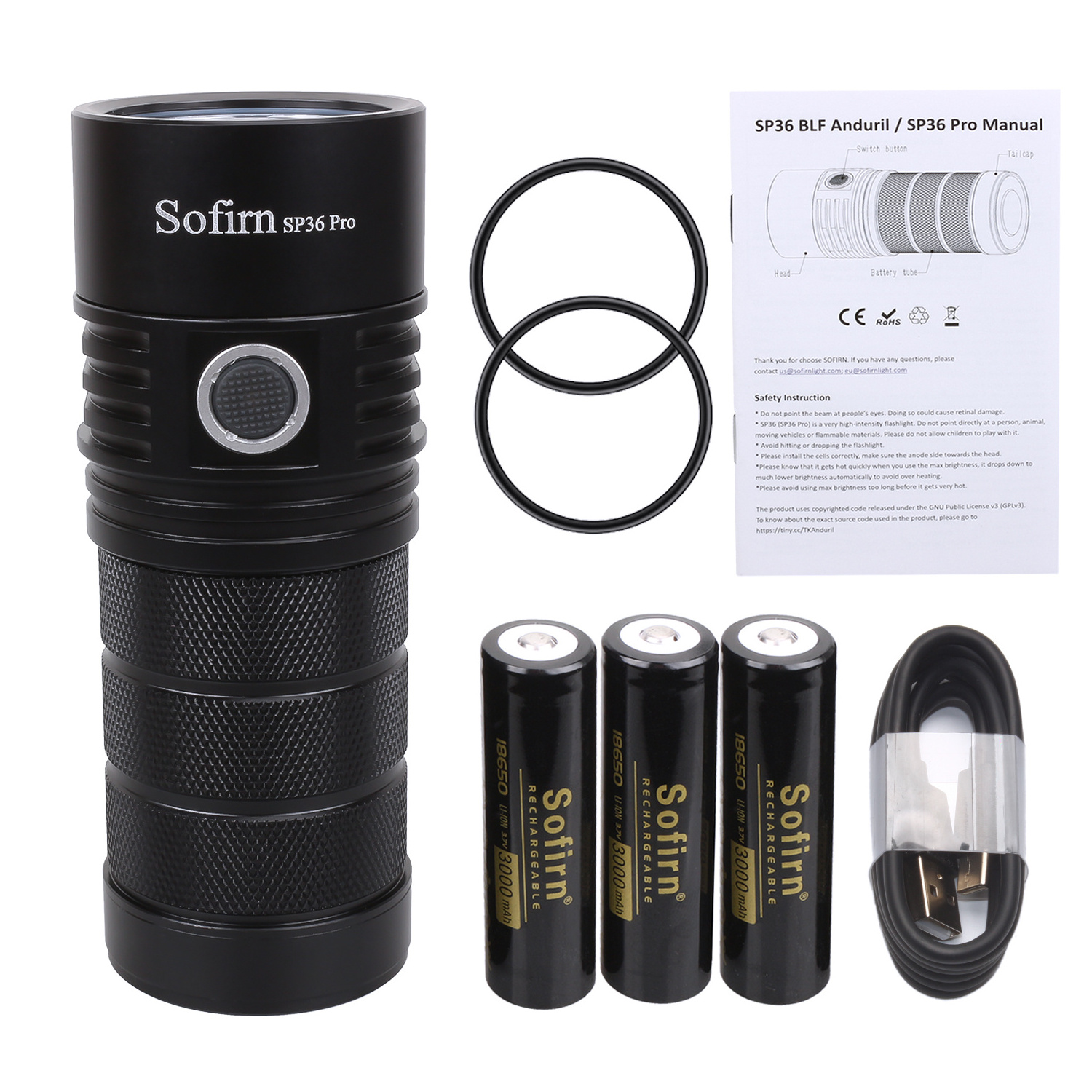 SP36 Pro 8000lm Powerful USB C Rechargeable 18650 Torch 4*SST40 IPX8 Waterproof LED Flashlight