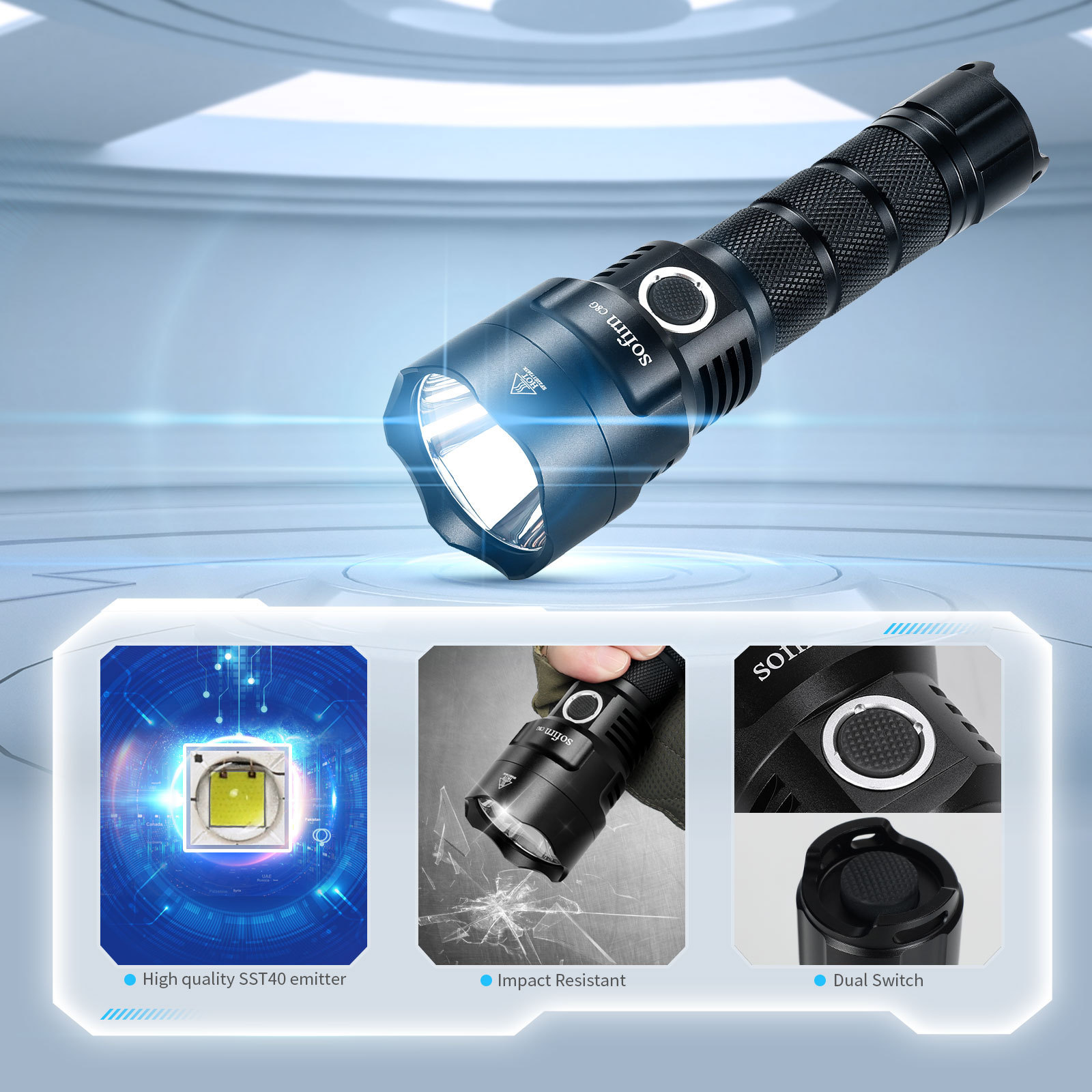 Sofirn C8G Outdoor Powerful  SST40 LED Tactical Flashlight 2000lm Rechargeable Torch with ATR 2 Groups Ramping Indicator