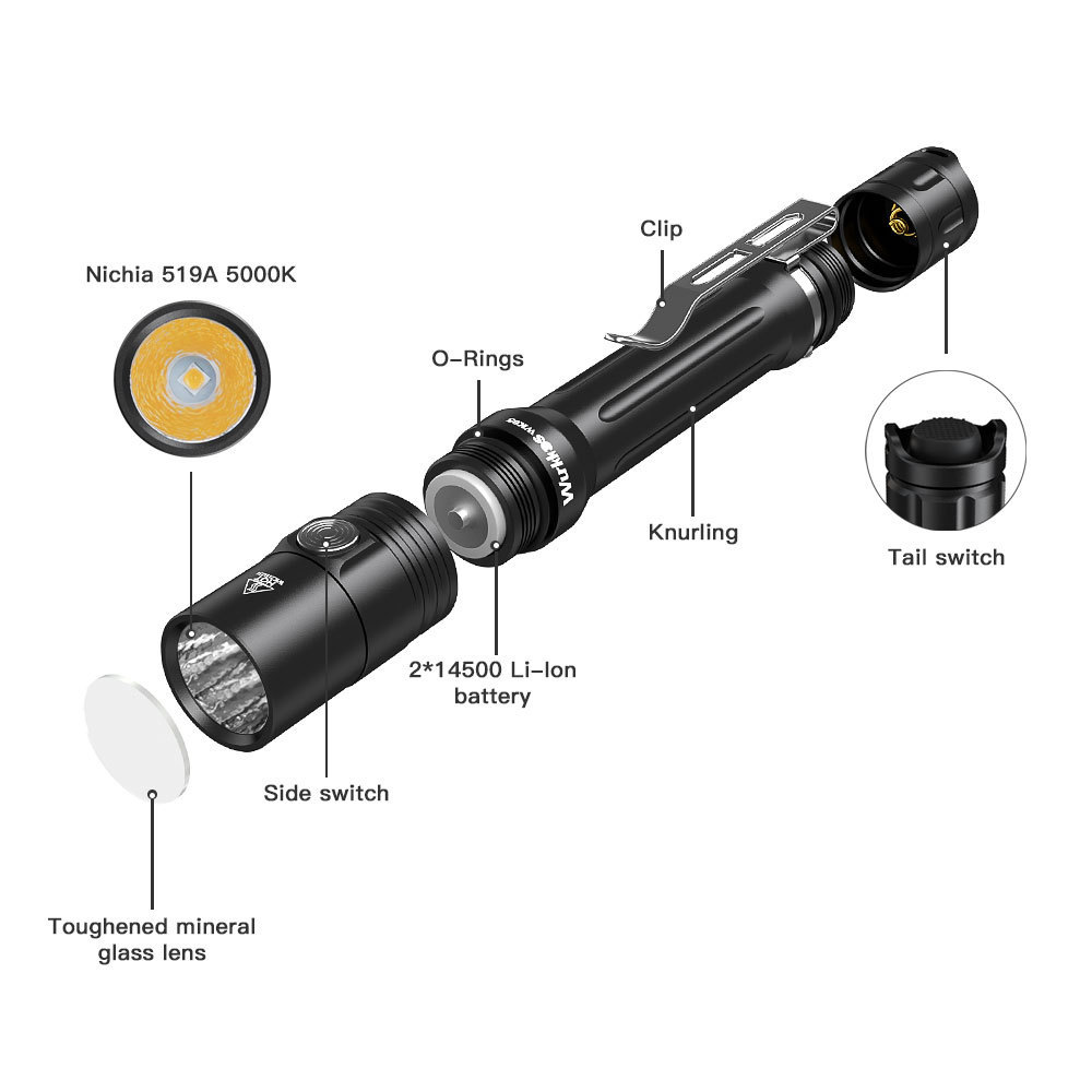 Super Bright Pocket 900lm EDC Light High Quality IPX8 Waterproof  Pen Light 2*14500 Torch Running/Camping/Search