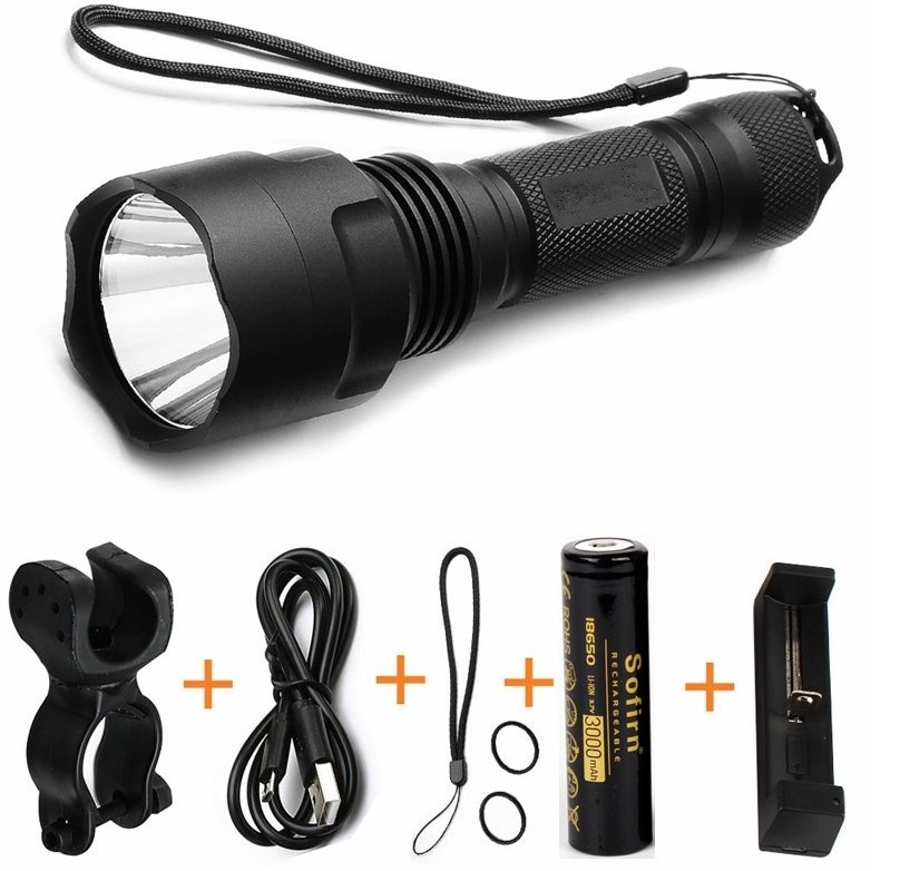 Sofirn C8s hight power 5 Modes 900 Lumen LED Flashlight tactical flashlight 18650 battery with Charger and Light Mount