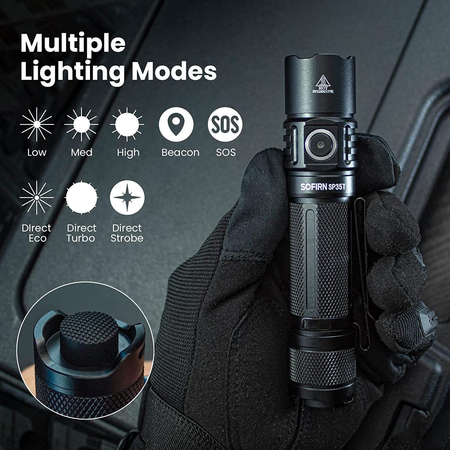 Sofirn SP35T 3800lm Tactical Flashlight USB C Rechargeable XHP50B LED Torch with Dual Switch Power Indicator ATR