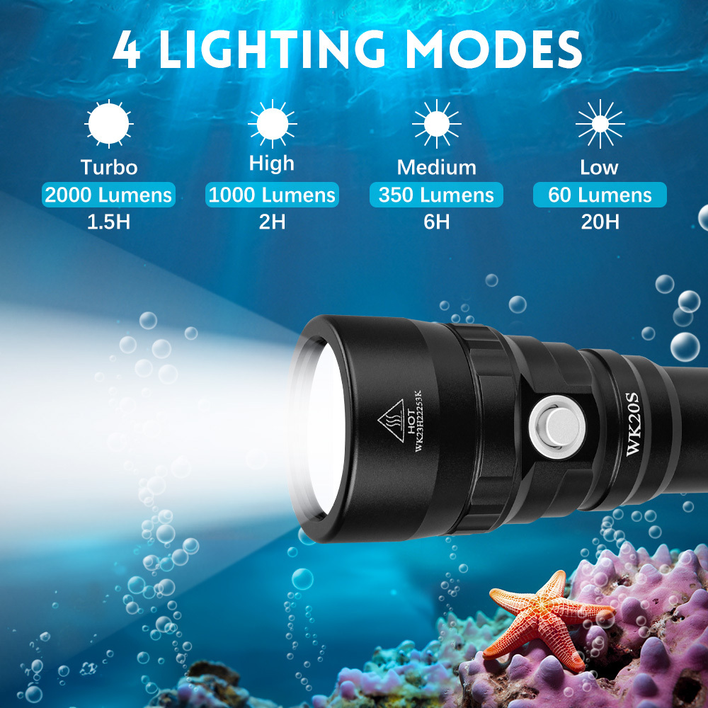 High Quality Wurkkos Underwater Flashlight SST40 Super Bright 2000lm 18650 Rechargeable Torch Diving Light