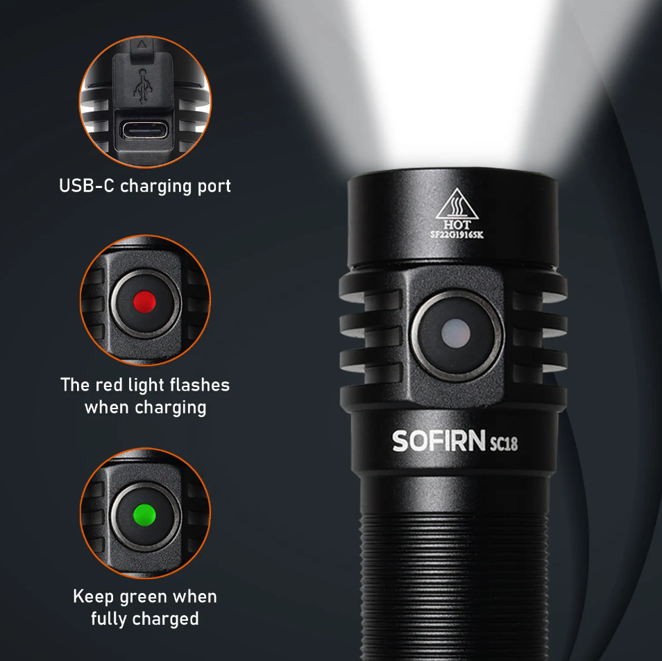 Sofirn SC18 1800Lumen SST40 Super Bright  EDC Torch Waterproof IP68 Pocket Light USB C Rechargeable Small LED Flashlight