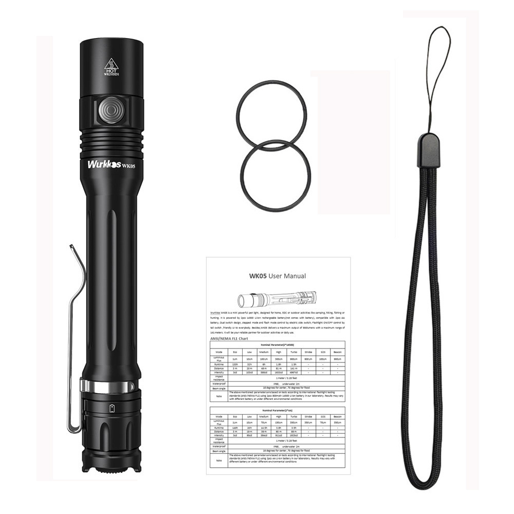 Super Bright IPX8 Waterproof  Penlight  900lm EDC Torch 2*14500 Rechargeable LED Flashlight Running/Camping