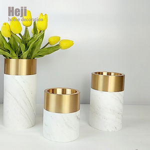 China Unique Decorative Orchid Gold Flowers Marble Vase For Wedding Flower Arrangements Decor