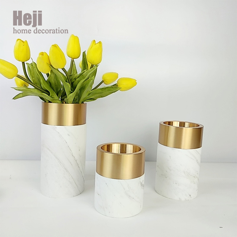 China Unique Decorative Orchid Gold Flowers Marble Vase For Wedding Flower Arrangements Decor