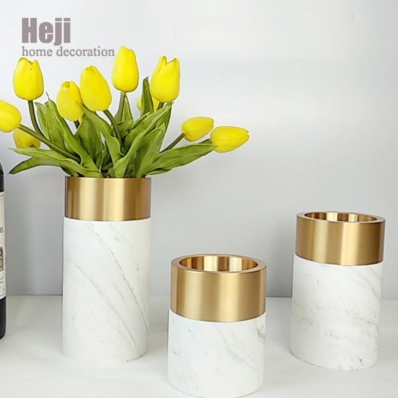 China Unique Decorative Orchid Gold Flowers Marble Vase For Wedding Flower Arrangements Decor