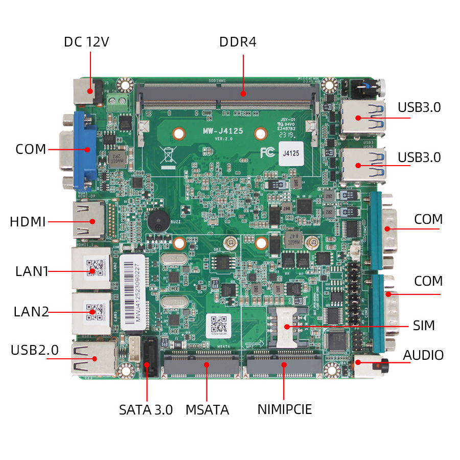 Hot Factory Price  Mainboard Celeron J4125 4 Core DDR4 4/8GB mSATA 256/512GB Industrial Motherboard with RS232 COM