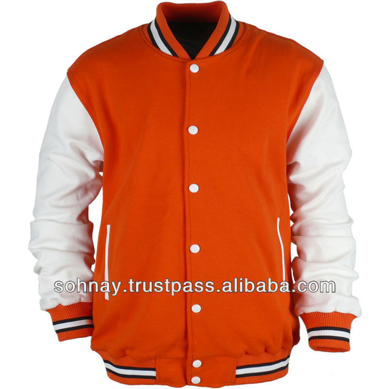 Orange White Varsity Jacket Letterman Baseball Jacket with custom logo for outdoor