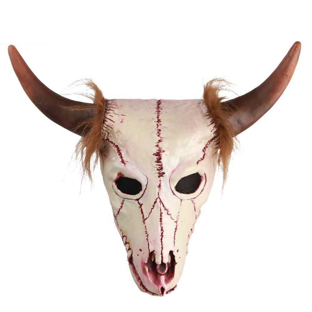 Goat Head Skull Mask Horns Cave Demon Skeleton Blood Goat Sucker Cannibal Mask Latex Adult Halloween Costume