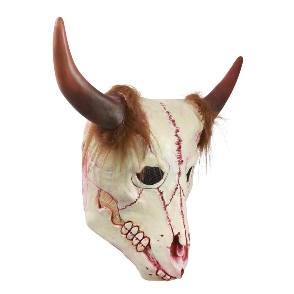 Goat Head Skull Mask Horns Cave Demon Skeleton Blood Goat Sucker Cannibal Mask Latex Adult Halloween Costume