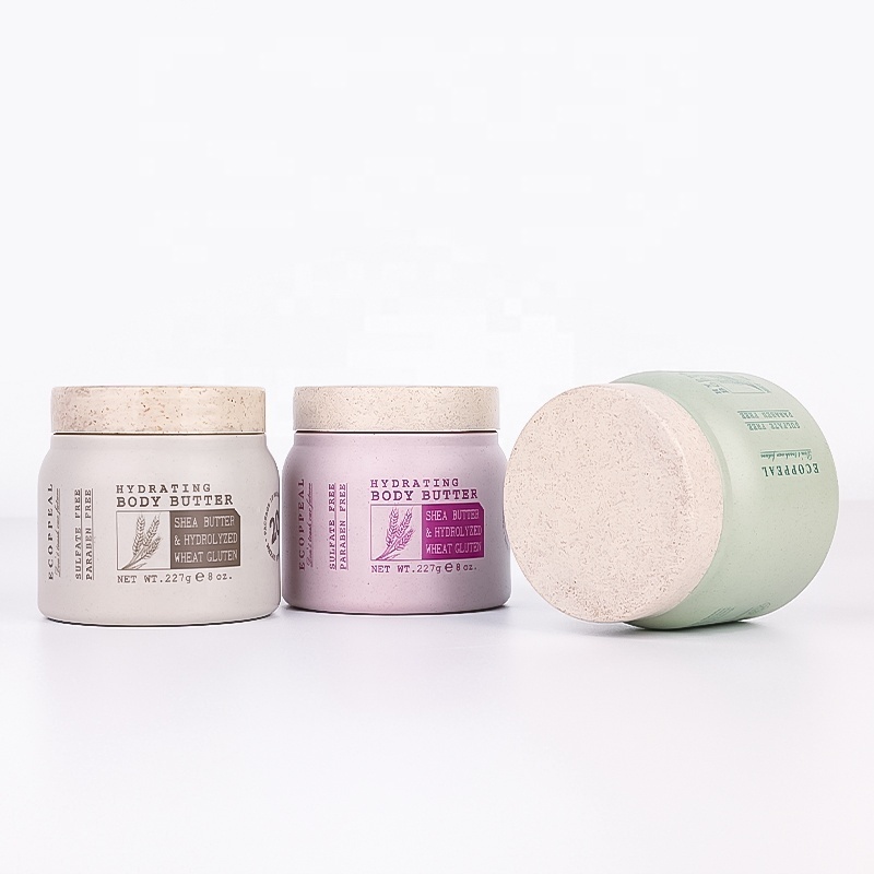 Biodegradable Wheat Straw Empty Plastic Cosmetic Packing Jar for Body Scrub Cream Butter Bath Salt Container