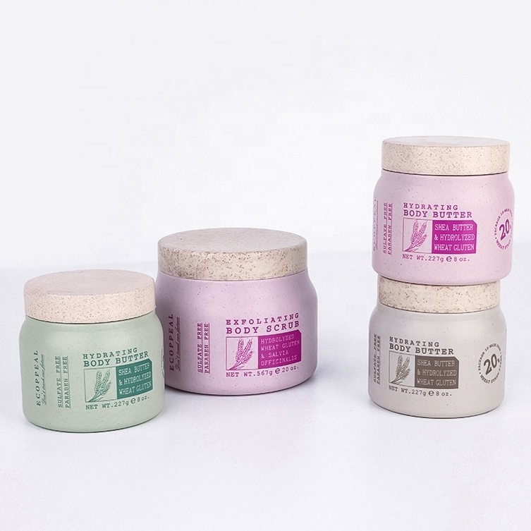 Biodegradable Wheat Straw Empty Plastic Cosmetic Packing Jar for Body Scrub Cream Butter Bath Salt Container