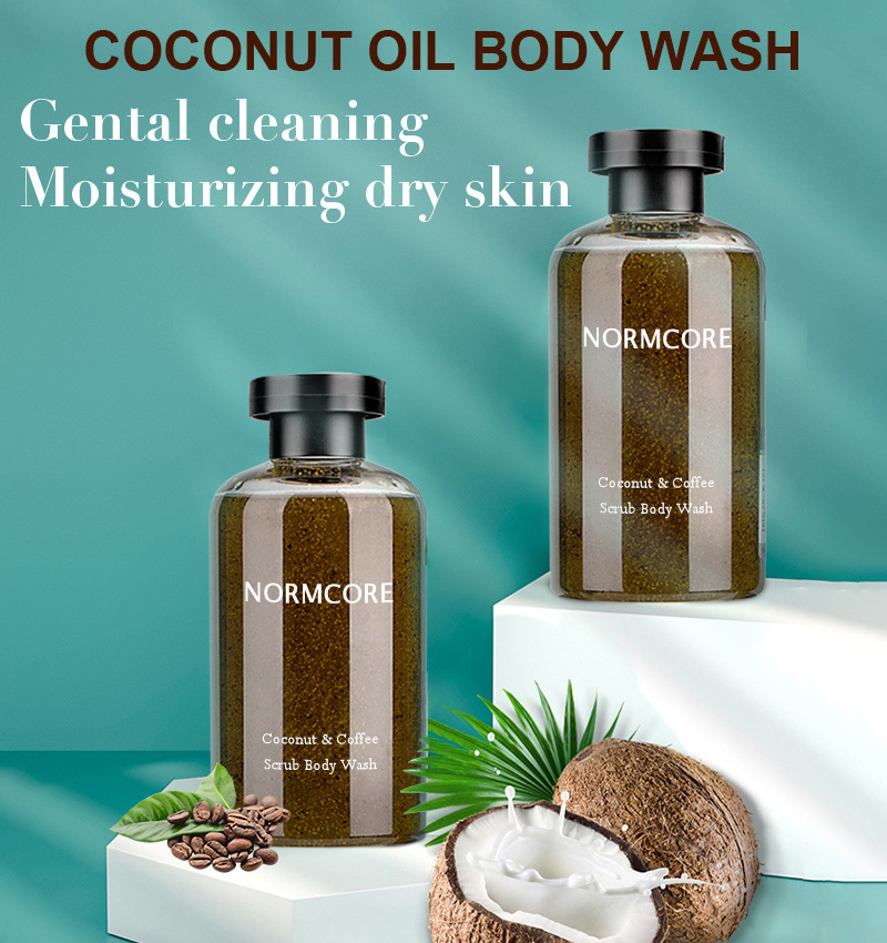 Private Label Coconut and Coffee Exfoliating Moisturizing Cedrus Deodara Bamboo Charcoal Shower Scrub Body Wash