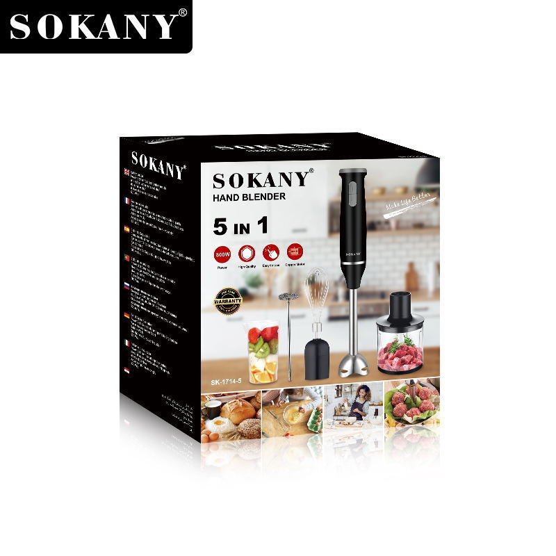 SOKANY5 in1 Immersion Hand Stick Blender Mixer Includes Chopper and Smoothie Cup Stainless Steel Ice