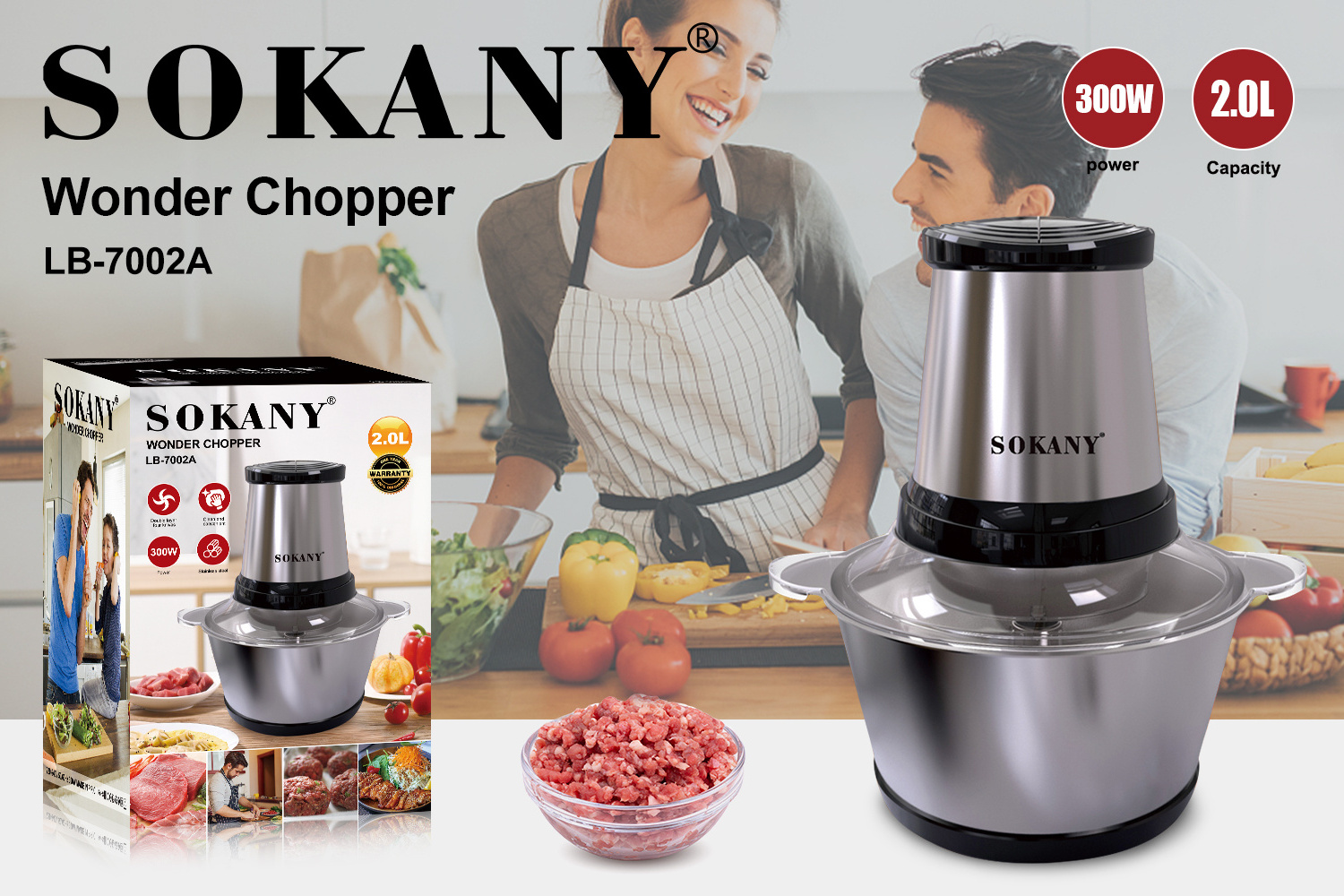 7002 63L 6l 10l 12l Electric Stainless Steel sokany Pounding Machine Food Processor Chopper Meat Grinder