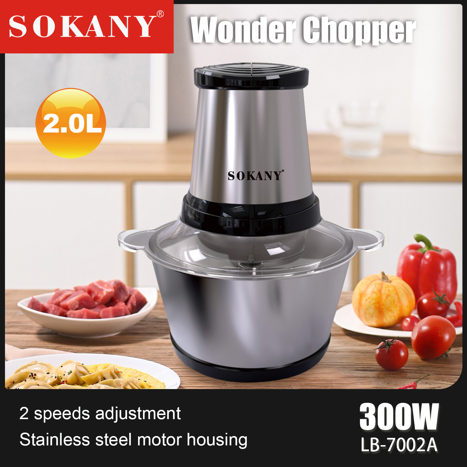 7002 63L 6l 10l 12l Electric Stainless Steel sokany Pounding Machine Food Processor Chopper Meat Grinder