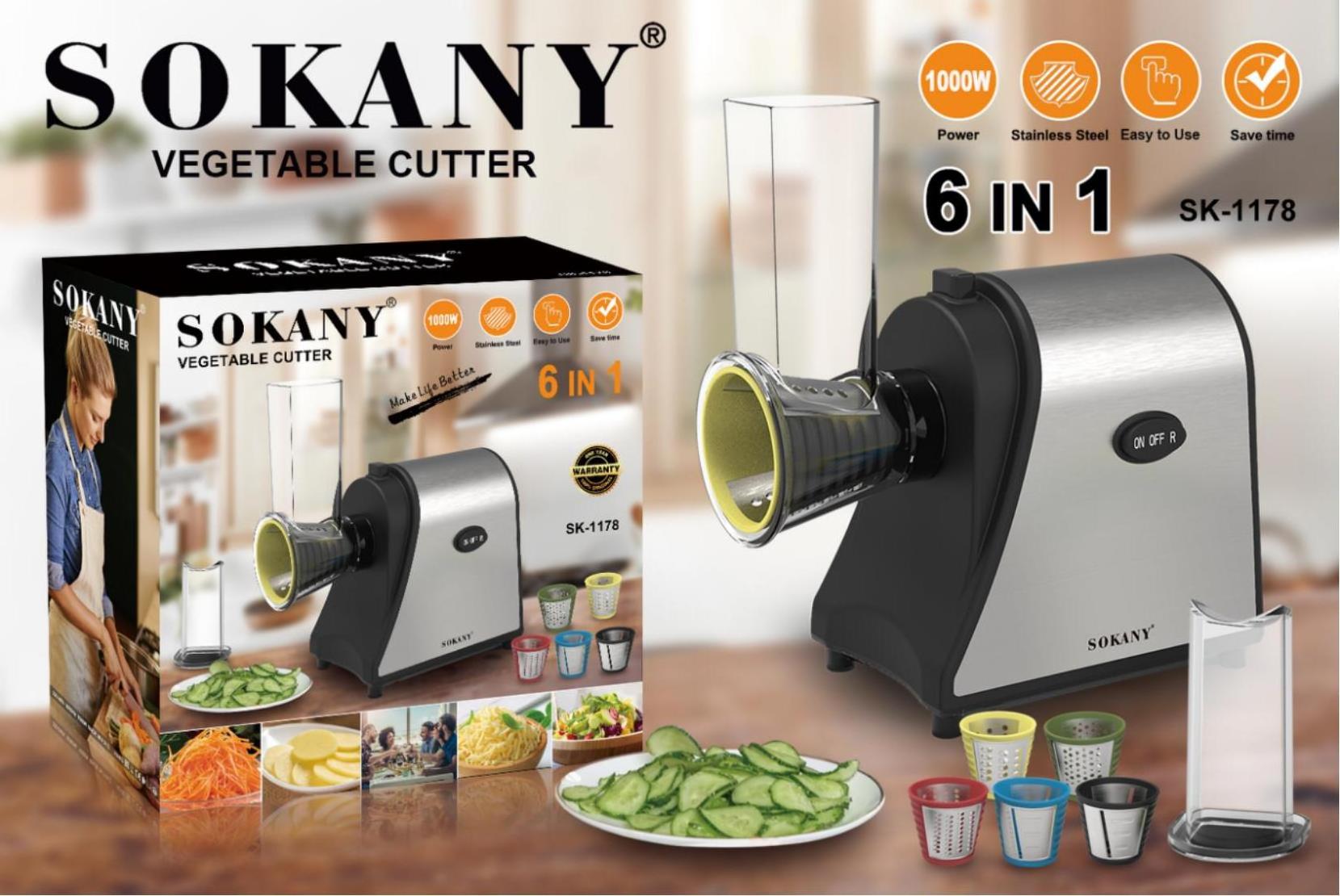 sokany  6-in-1Automatic Electric Vegetable Slicer Vegetable Cutter Electric Kitchen Grater for Fruit Vegetables