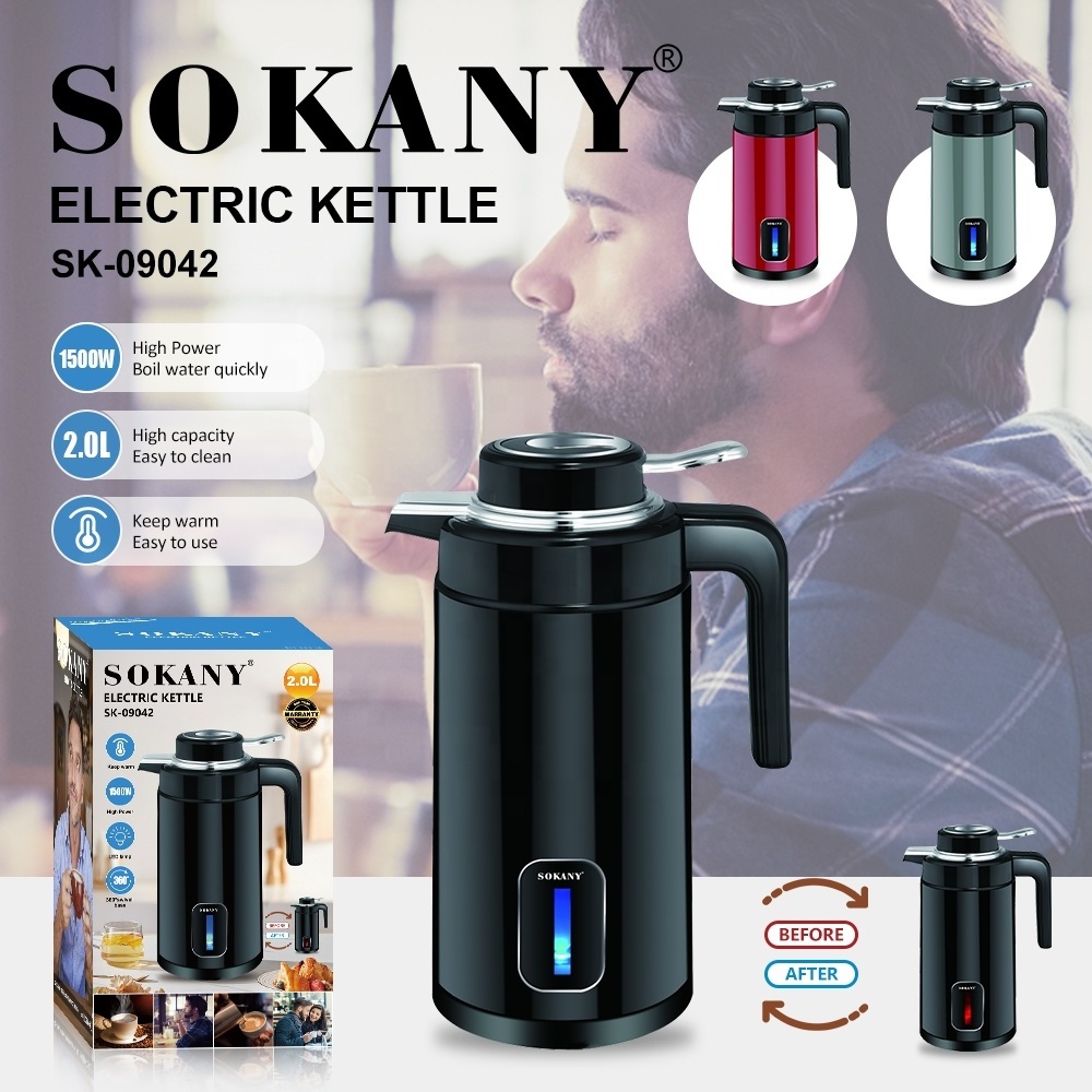 sokany  new brand 2. liter electric kettle Stainless Steel Electric Water Kettle uses hotels and household appliances