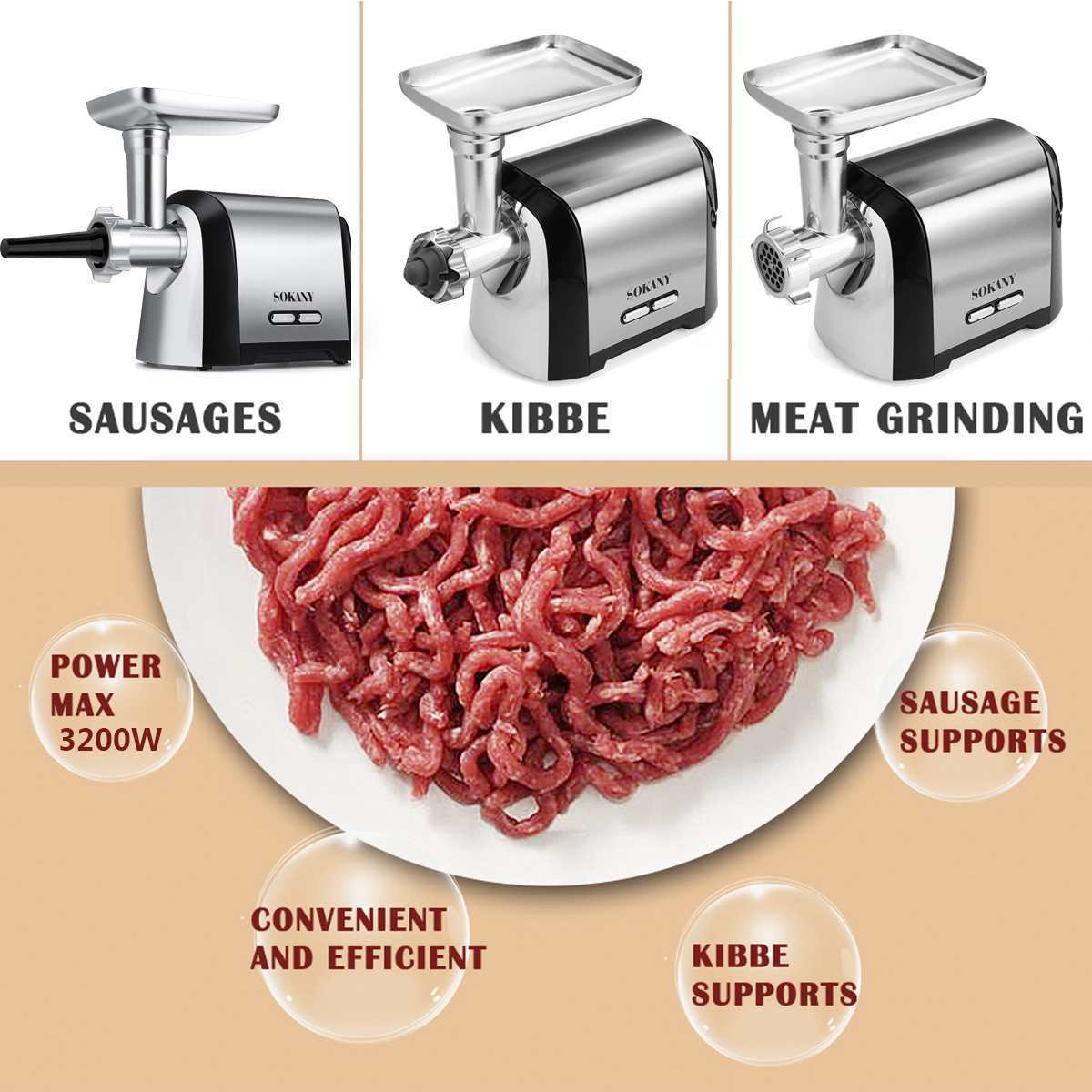 Sokany Electric Meat Mincer For Household Use Fully Automatic Stainless Steel Electric  Meat Grinder