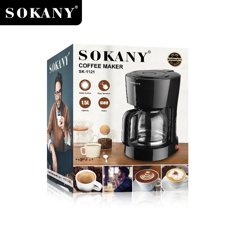 SOKANY-1121 Control 650w Smart Automatic Drip Coffee Machine Electric Drip Coffee Maker