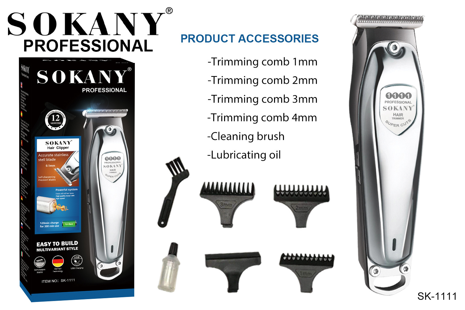 SOKANY New Design Men Body Full Metal Hair Trimmer Clipper, Professional Hair Clipper