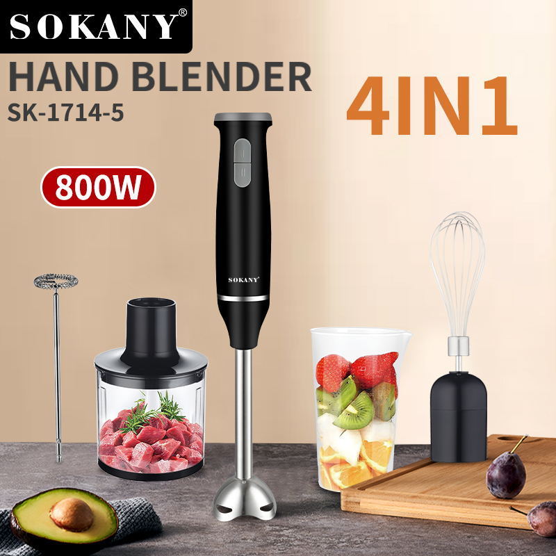 SOKANY5 in1 Immersion Hand Stick Blender Mixer Includes Chopper and Smoothie Cup Stainless Steel Ice