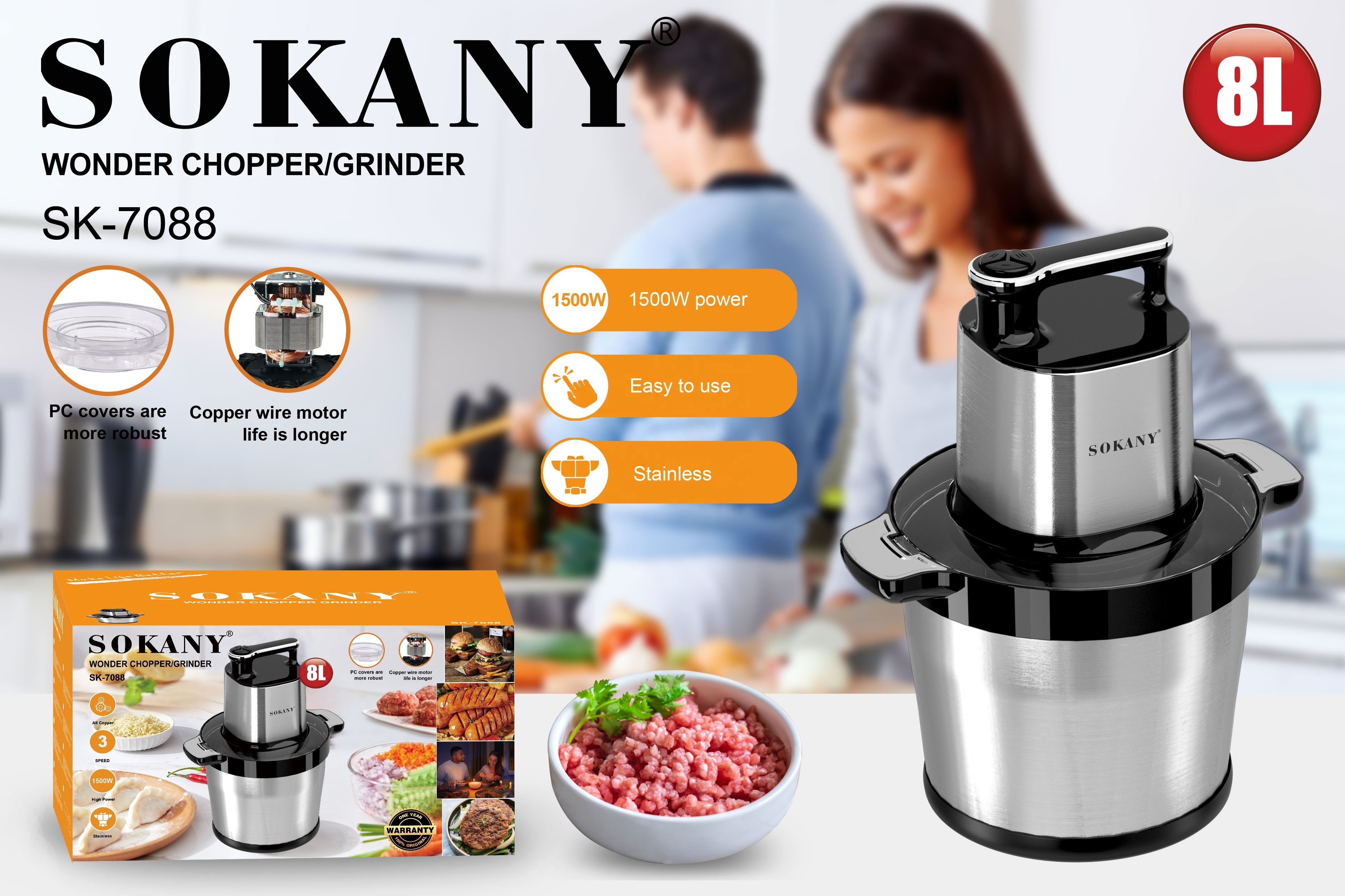 sokany Yam Pounder Machine 8L Meat Chopper Fufu Pounding Blender Portable Multifunction Electric Meat Grinder