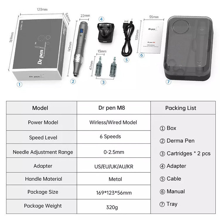 2023 New Wireless Dr Pen Powerful Ultima M8 Microneedle Derma needle pen Meso Rechargeable Derma Roller microneedle pen